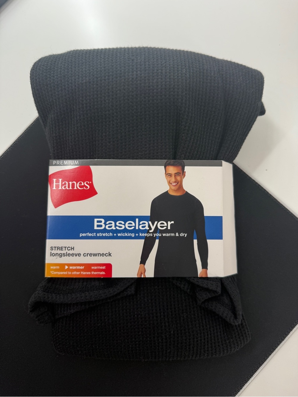 Hanes Premium Baselayer Mens XL Black Stretch Longsleeve Crewneck Thermal Shirt